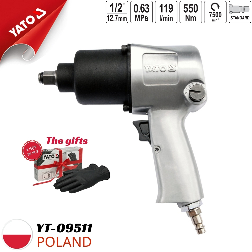 Máy mở bu lông khí nén 1/2" 550Nm Yato YT-09511 - Ba Lan