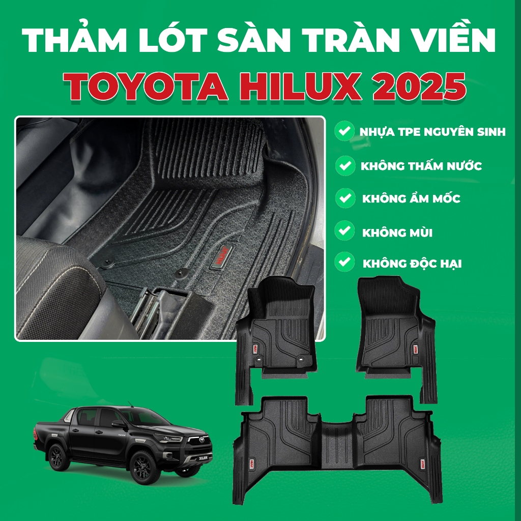 |TẶNG THẢM RỐI| Thảm lót sàn ô tô Toyota Hilux 2025-2026 tràn viền bậc cửa Huvi