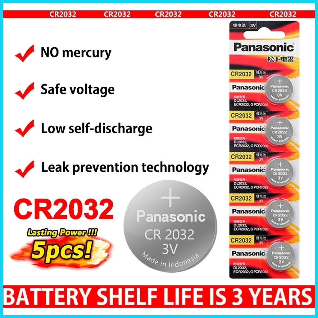 5 Viên Pin Cmos Panasonic CR2032 3V Lithium Dành cho đồng hồ, máy tính, đồng hồ, điều khiển từ xa ch