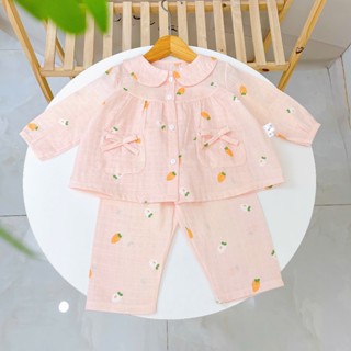  Pijama cho bé gái dài tay xô cotton Áo Lá Homewear A166 bộ dài tay bé gái babydoll mặc ngủ vải xô đũi mát bốn mùa 