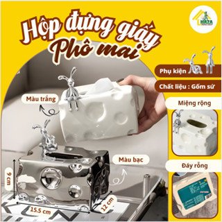   SẴN  Hộp đựng giấy ăn gốm sứ Phô Mai Thỏ Bạc Trang Trí Bàn Phòng Khách 