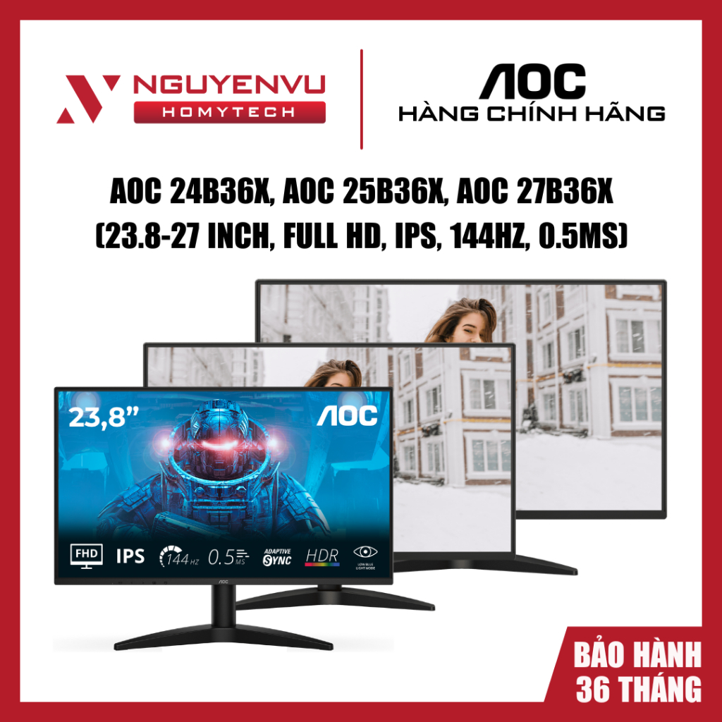 [FULL VAT] Màn hình AOC 24B36X, AOC 25B36X, AOC 27B36X 23.8-27 Inch, Full HD, IPS, 144Hz, 0.5ms - Hà