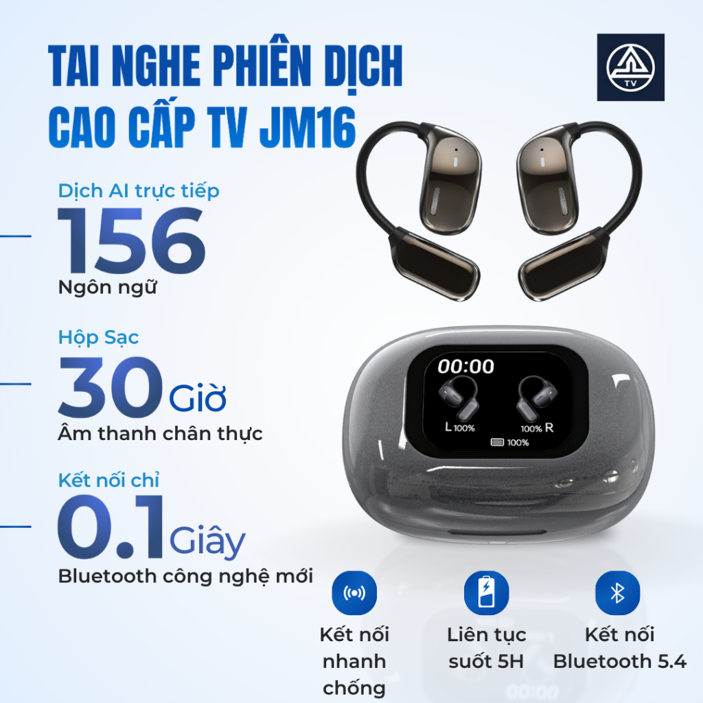 Tai Nghe Phiên Dịch Cao Cấp Bluetooth TV JM16 Màn hình cảm ứng LED Phiên Dịch AI Dịch Thông Minh âm 