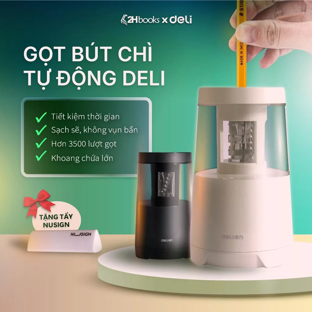 Gọt bút chì điện Deli, Gọt bút chì tự động size to, chuốt bút chì tự động, sử dụng đến 5 năm - VPP