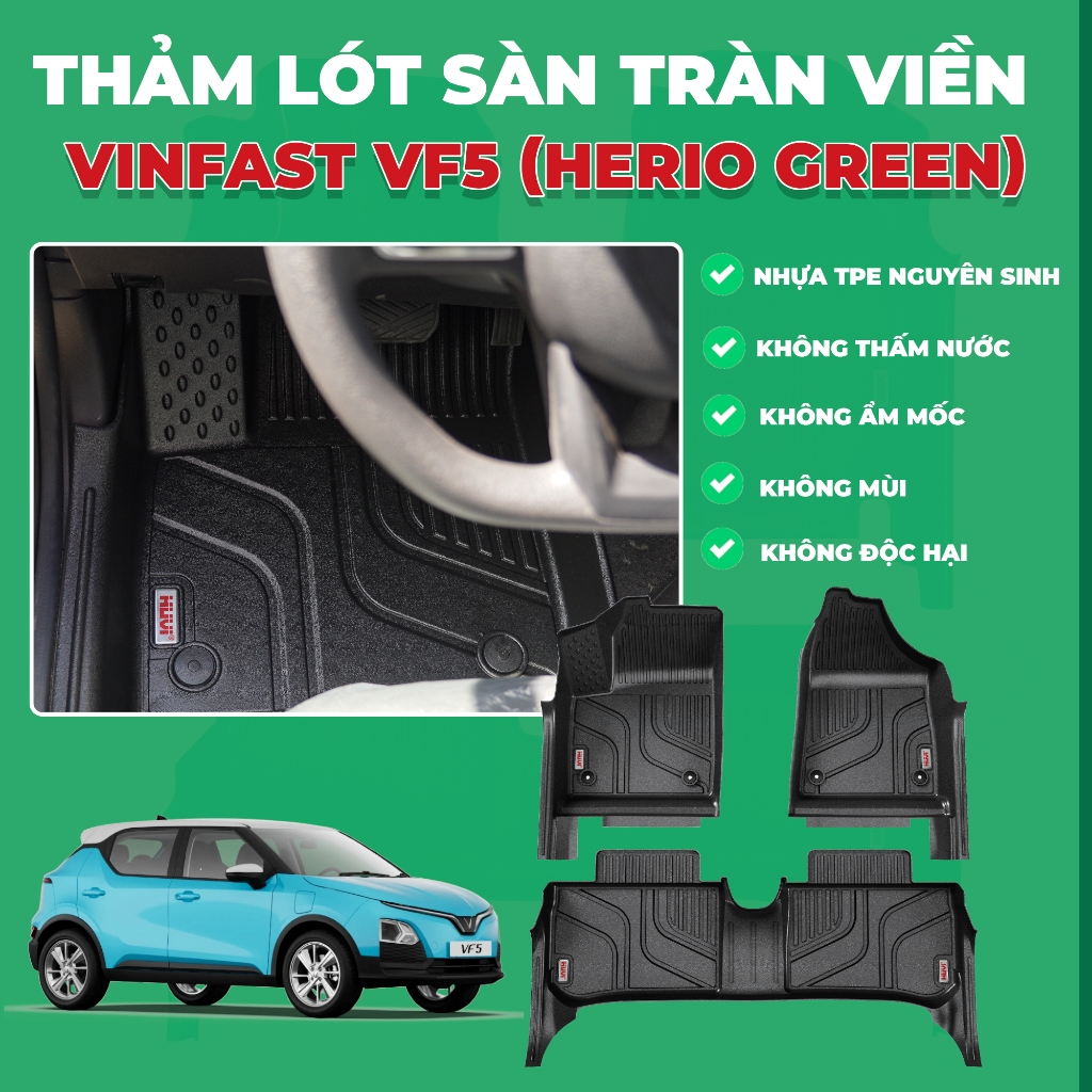|TẶNG LÓT RỐI| Thảm lót sàn ô tô Vinfast VF5 2023-2026 tràn viền bậc cửa Huvi (MÀU ĐEN)