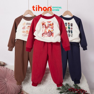 Set bộ bé trai TIHON cao cấp chất liệu nỉ ấm áp họa tiết siêu dễ thương SET0744034