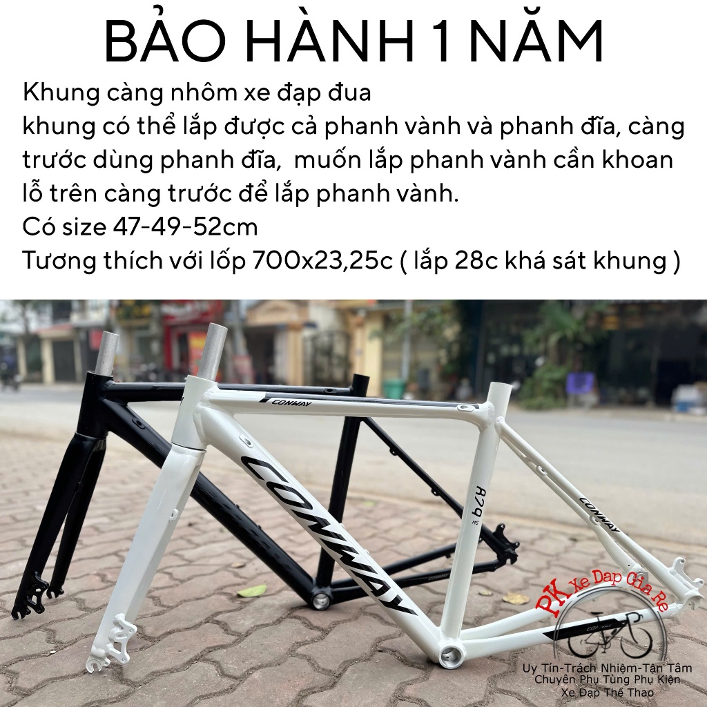 Khung Sườn xe đạp đua - Road bike, Khung càng xe đạp đua CONWAY bánh 700c, Khung nhôm xe đạp Road bi
