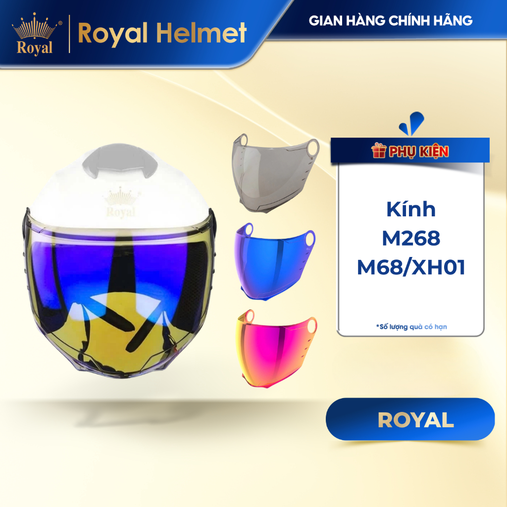 Kính Thay Mũ Bảo Hiểm M68/M268/XH01 Phụ Kiện Thay Thế Kính Nón Bảo Hiểm Royal Helmet Chính Hãng