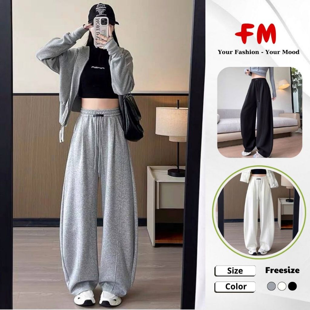 Quần Nỉ Ống Suông Nữ FMSTYLE Phối Viền Rút Dây, Form Đẹp Dễ Phối Đồ, Mang Ấm Mùa Lạnh 25111928