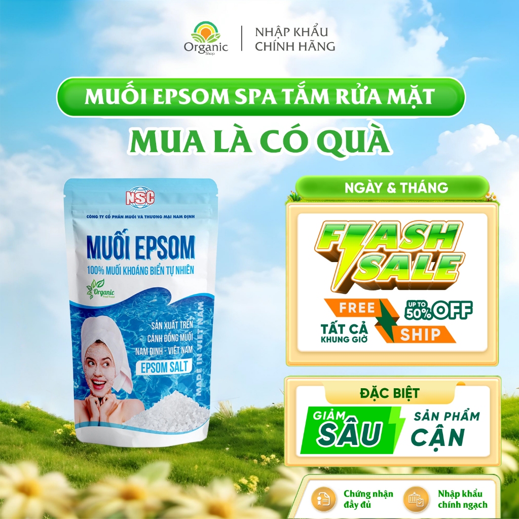 MUỐI EPSOM Muối Spa Tắm Rửa Mặt Dưỡng Da 200gr NSC