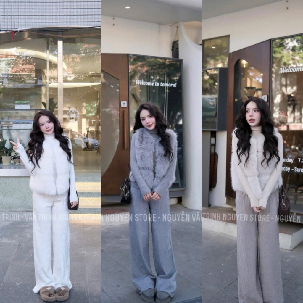 Set Áo Len Lông 3 món kèm quần Kiều Trang Basic Nguyễn Vân Trinh Kim Anh Bùi HiHi Khanh Le