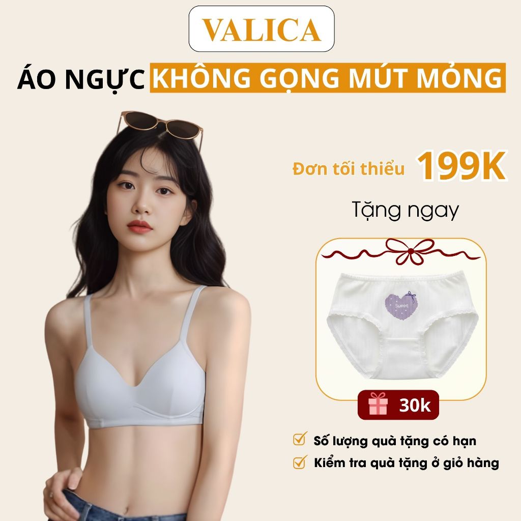 Áo ngực nữ học sinh cấp 2 không gọng bản to - Áo lót nữ cotton gân mút mỏng 3 nấc cài VALICA A409