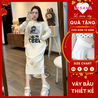  Đầm bầu nữ dáng suông LYSAVA cổ tròn tay bo gấu in hình sang chảnh váy bầu thiết kế bigsize V303 
