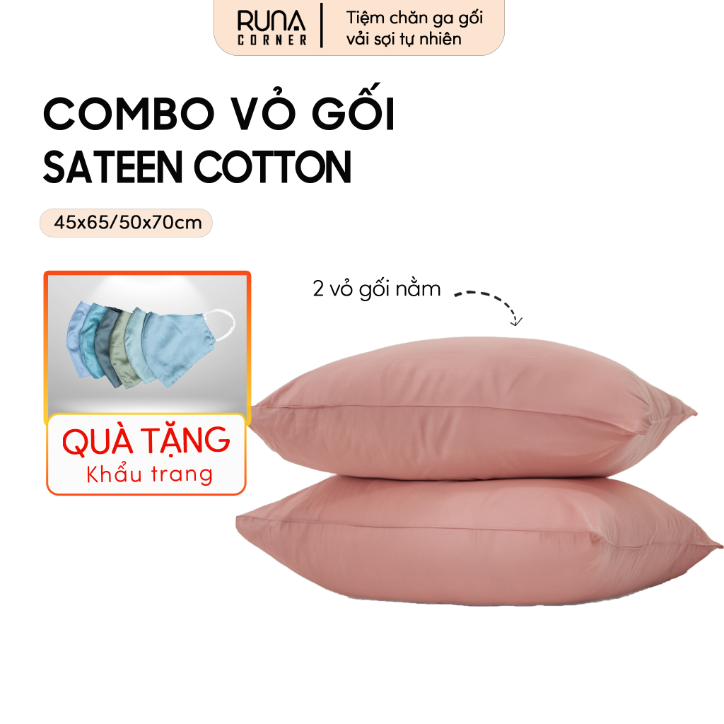 Combo 2 vỏ gối nằm 45x65 50x70 Runa Corner, bao gối Cotton Satin cao cấp mềm mại thoáng mát