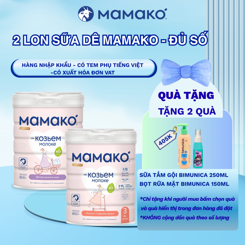 2 Lon Sữa Dê MAMAKO Premium 800g