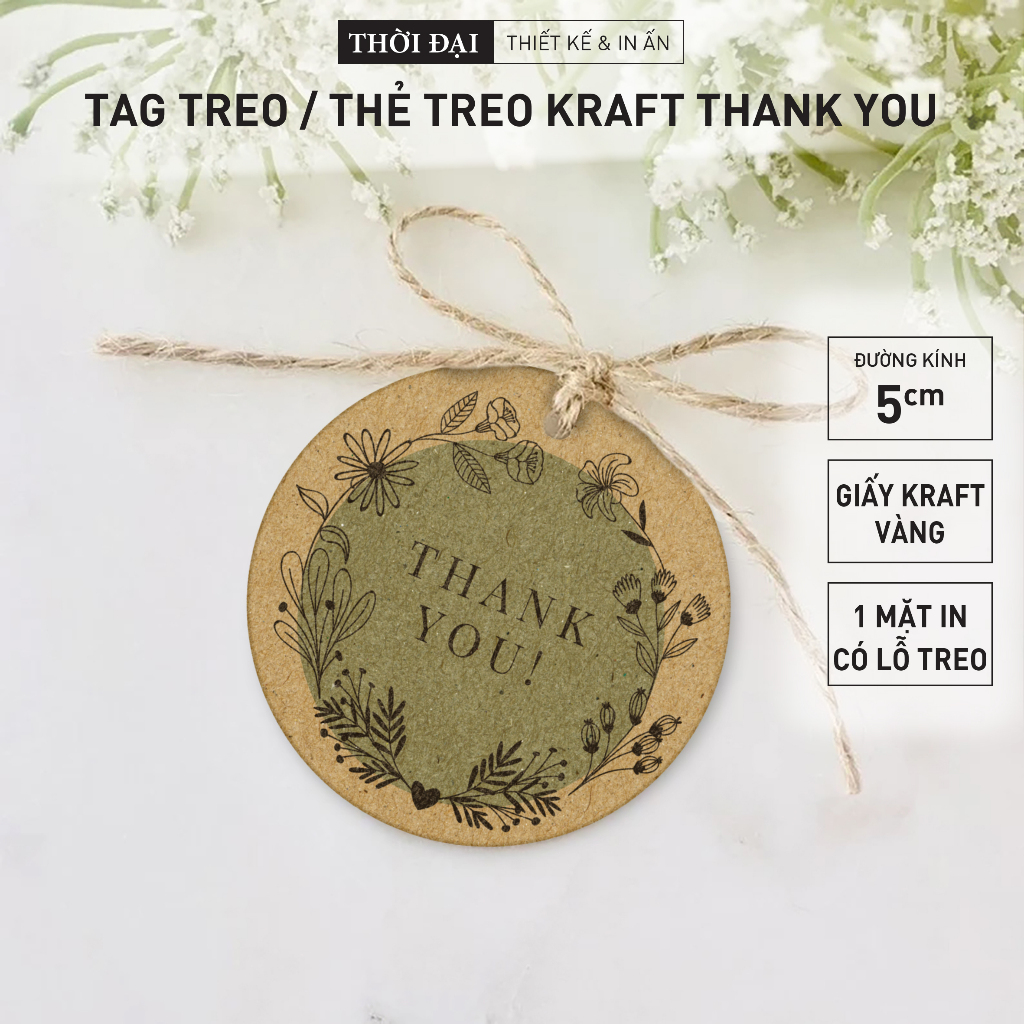 50 Tag treo giấy Kraft hình tròn 5 cm