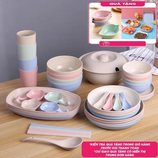 Bộ Bát Đĩa Chén  Đựng Thức Ăn Chất Liệu Lúa Mạch Màu Sắc Tươi Mới - Bộ Dụng Cụ Ăn Dặm An Toàn Cho Bé