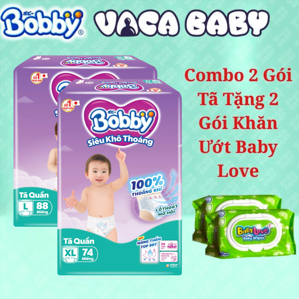 (COMBO 2 GÓI) Combo 2 gói Tã quần Bobby Ultra siêu khô thoáng M96/ L88/ XL74/ XXL68 miếng