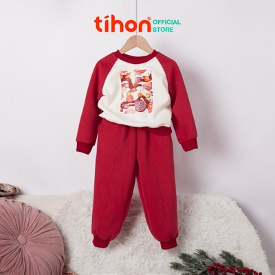 Đồ bộ bé trai TIHON cao cấp chất liệu nỉ ấm áp thiết kế bo gấu họa tiết siêu xinh cho bé SET0744034
