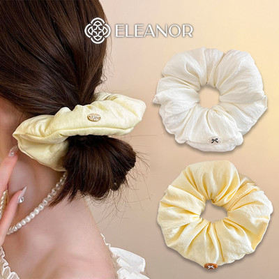Dây buộc tóc nữ scrunchies Eleanor Accessories vải phồng màu vàng kem phụ kiện tóc cột tóc 10992