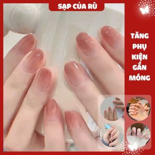  Móng tay giả ngắn form oval bộ 24 miếng sơn gel màu thạch nail tinh tế làm nail móng up form tròn nhọn 