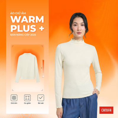 Áo body giữ ấm nữ CANIFA cổ lửng phối bèo dài tay cào lông nhẹ WARM PLUS 6IT25W009