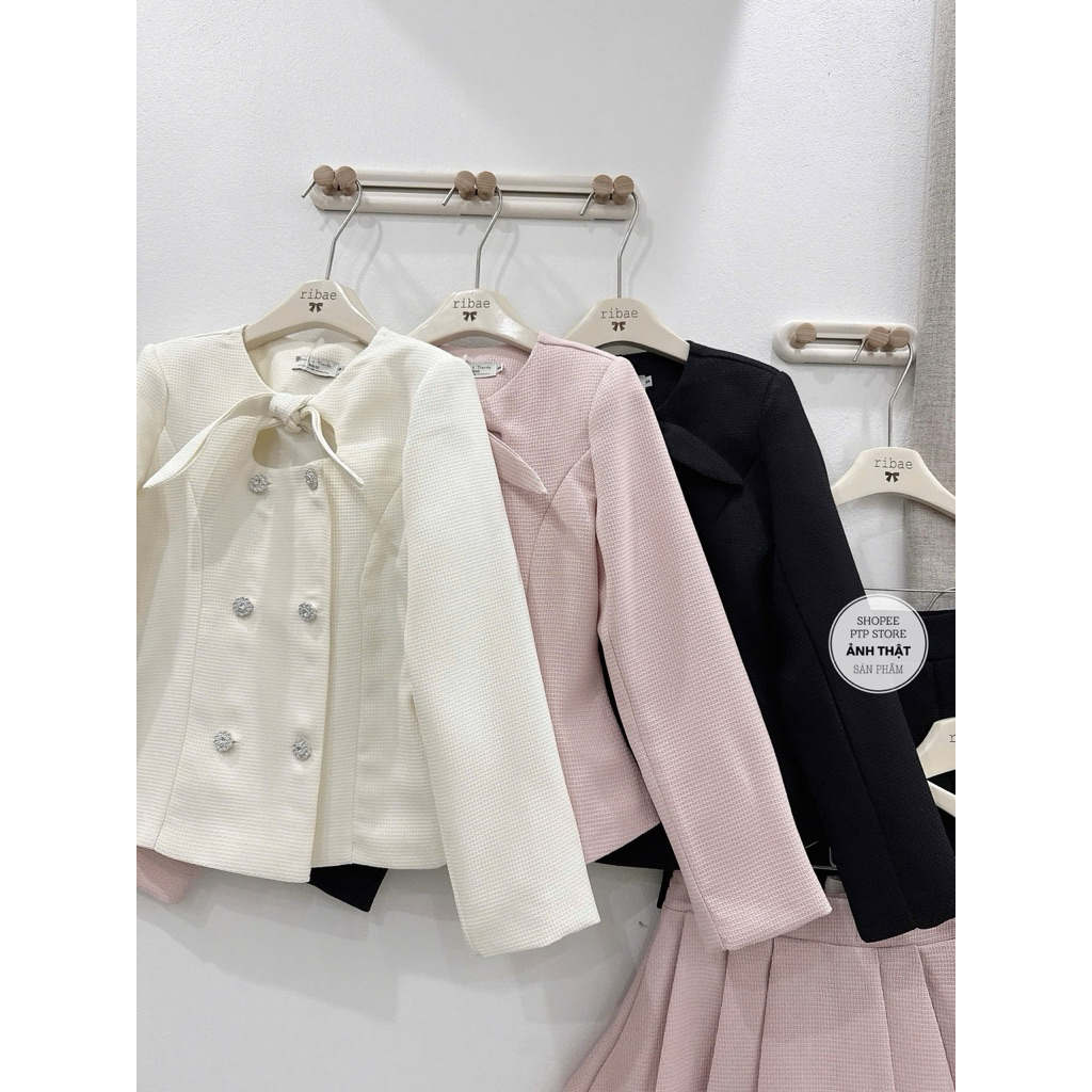 [S2.4244] Set Dạ Tweed Hàng 2 Lớp Áo Khoác Cổ Nơ Khuy Đá Mix Chân Váy Xếp Ly 3 Màu Siêu Xinh | BigBuy360 - bigbuy360.vn