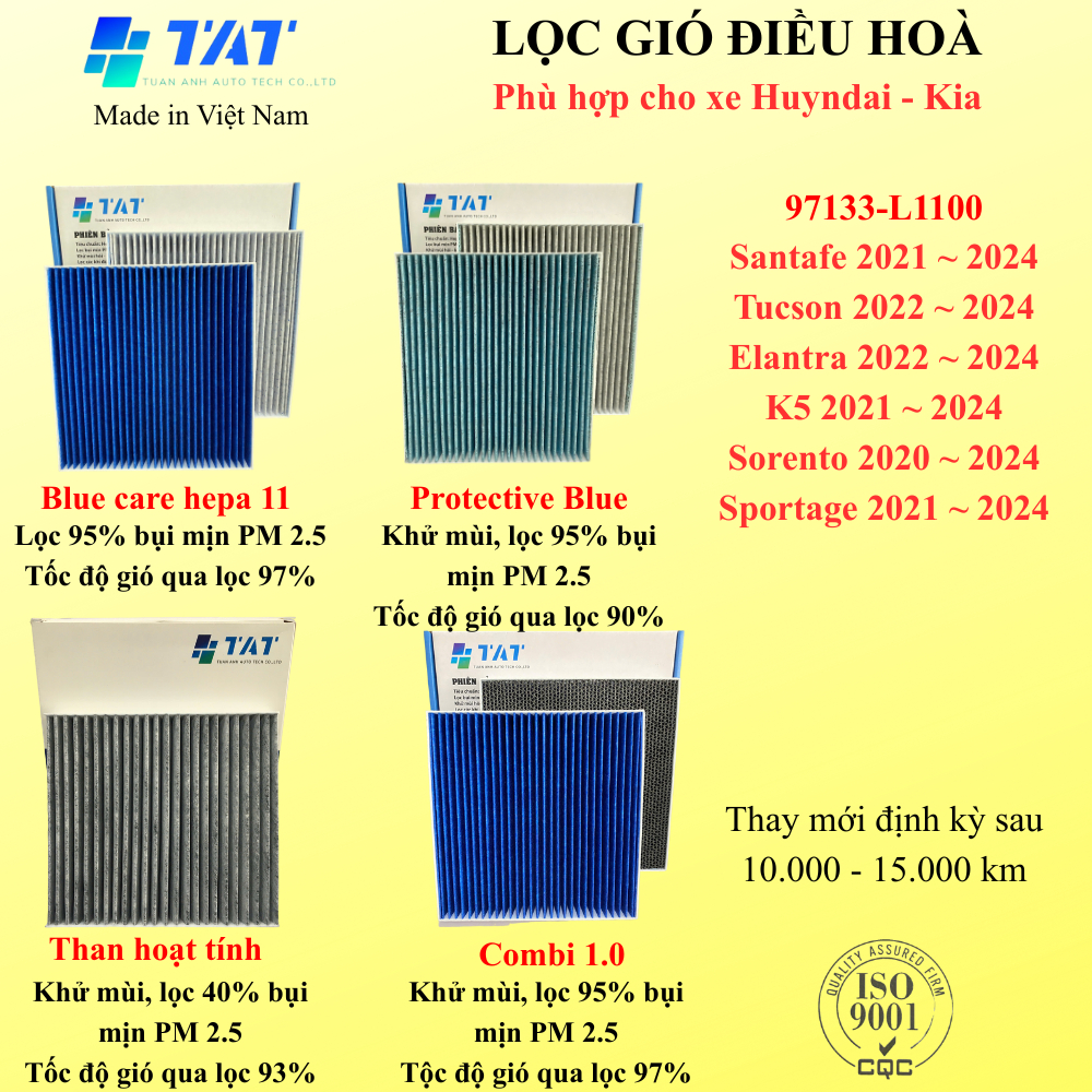 Lọc gió điều hòa Huyndai Santafe, Tucson, Elantra, Kia K5, Sorento, Sportage - Mã 97133-L1100 /97133
