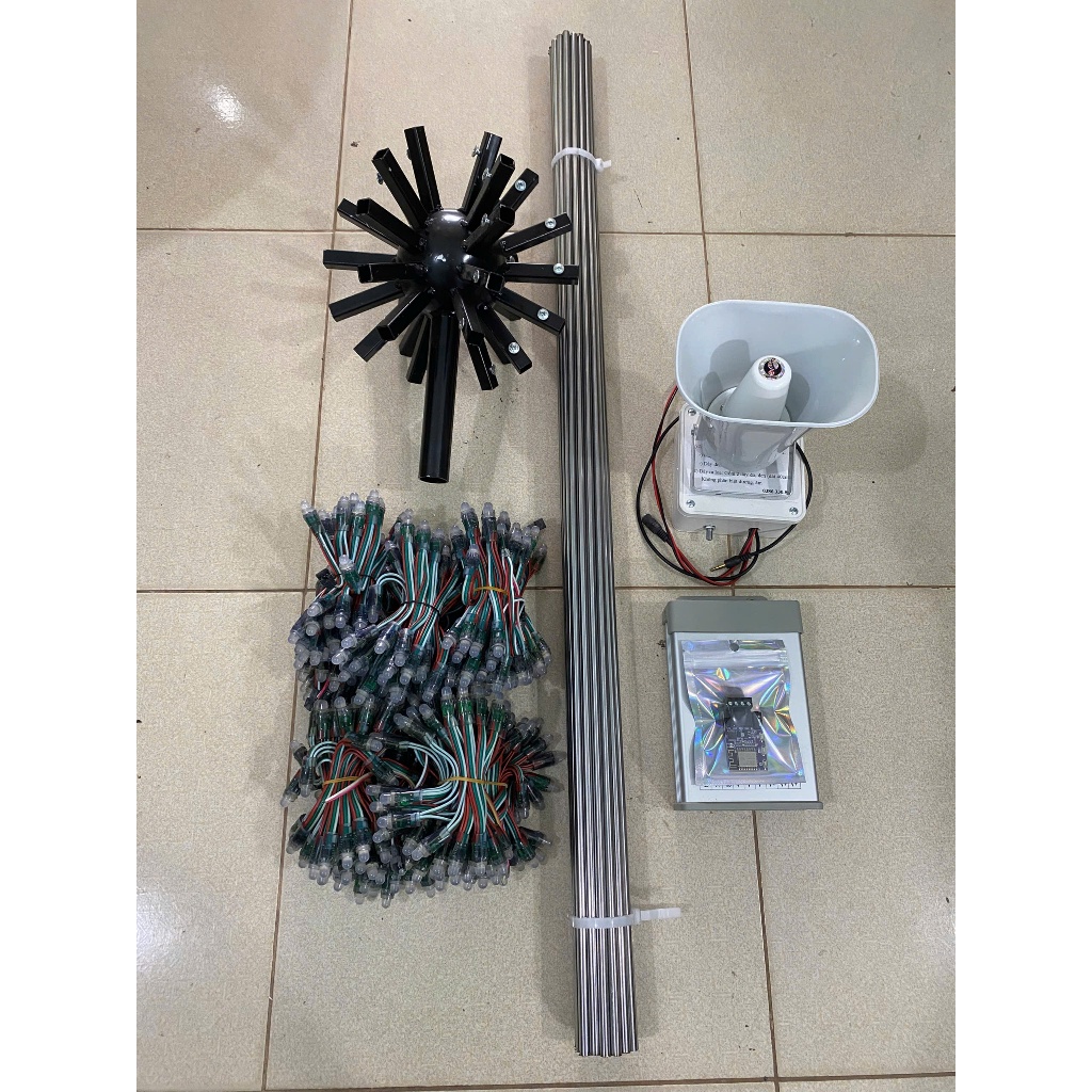 Combo Bộ Led Pháo Hoa 30 Tia Tự Làm, Đường Kính 2m1, Gồm Khung, Tia, Led 1903 IP68, Mạch Điều Khiển,
