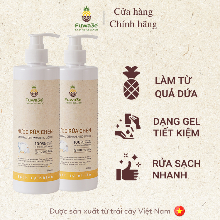 Fuwa3e - Combo 2 chai nước Rửa Chén Fuwa3e Hương Dứa 500ml- Nước rửa chén sinh học thiên nhiên lên m