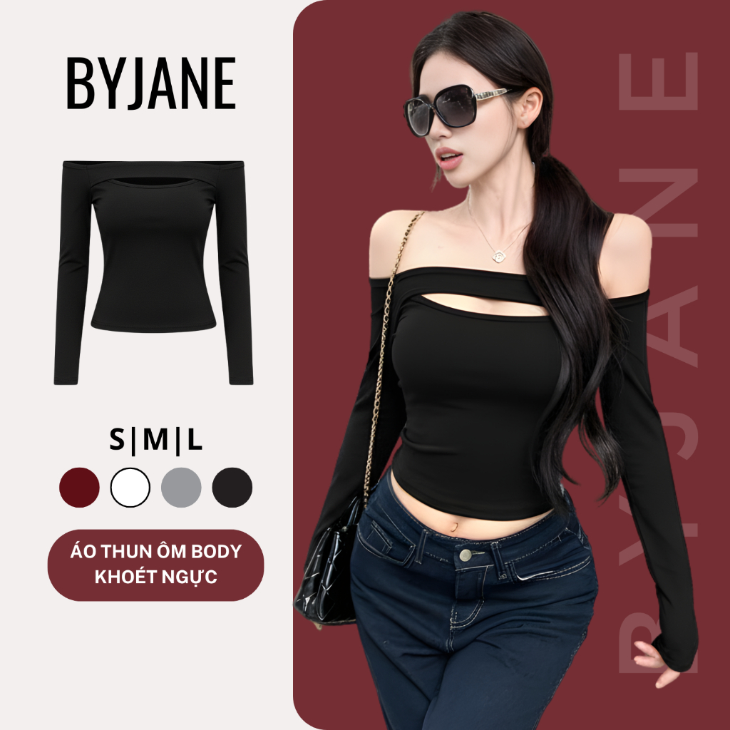 ( MỞ BÁN ) Áo Thun Nữ Trễ Vai Khoét Ngực BYJANE-836