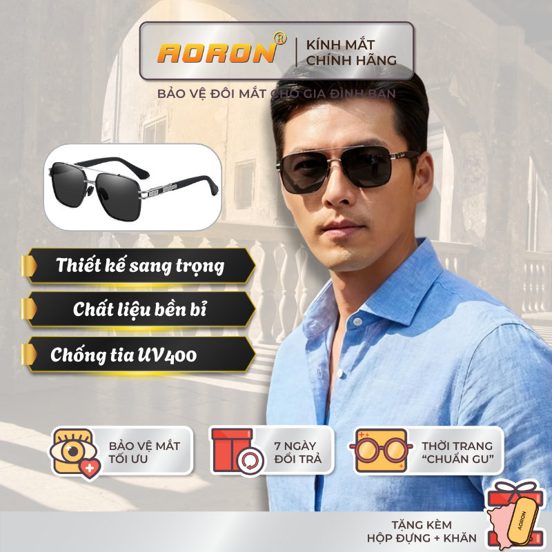 Kính Mát Nam Phân Cực AORON Đổi Màu Chống Chói Lóa, Tia Cực Tím UV Form Thời Trang Cho Cả Mặt Lớn