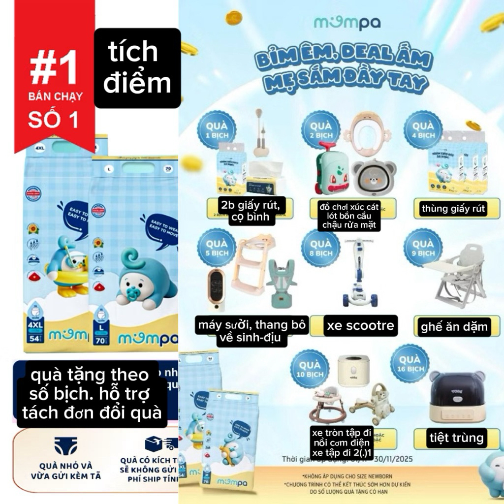 Tã Bỉm MomPa Mỏng,Mềm,TÃ BỈM MOMPA,Thấm Hút Tốt Dành Cho Bé Đủ Size NB16,