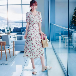 Đầm maxi hoa đỏ xẻ tà, váy du lịch, đi biển (kèm hình thật)