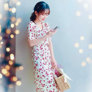 Đầm maxi hoa đỏ xẻ tà, váy du lịch, đi biển (kèm hình thật)