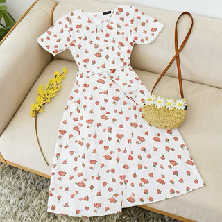 Đầm maxi hoa đỏ xẻ tà, váy du lịch, đi biển (kèm hình thật)