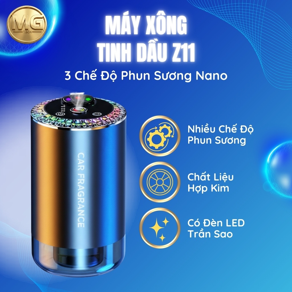 Máy Xông Tinh Dầu Z11 3 Chế Độ Phun Sương Nano, Hợp Kim Nhôm Bền Bỉ, Đèn Led Trần Sao