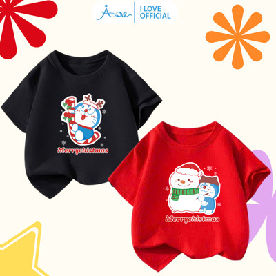 [HÀNG MỚI VỀ] AORE-Áo thun CỘC TAY Doraemon, Áo cộc chất cotton in hình NOEL mừng giáng sinh cho bé 10-35kg