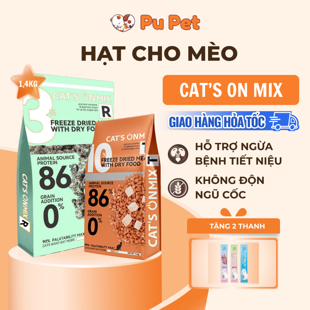 Hạt Cho Mèo Cats On Mix T và Mix R gói 350g Từ Hàn Quốc Không Ngũ Cốc Mix Ruốc Cho Mọi Lứa Tuổi