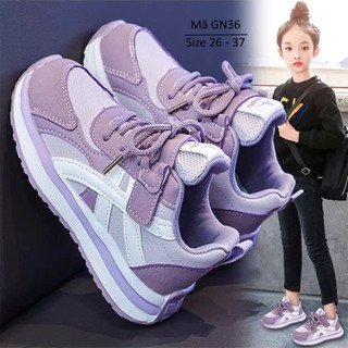 Giày thể thao bé gái 3 - 12 tuổi giày chạy bộ êm nhẹ màu tím chơi bóng rổ, cầu lông, đi học trẻ em NHÍM SHOP GN36
