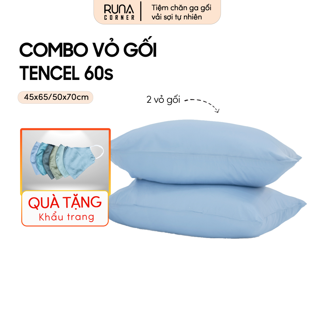 Combo 2 vỏ gối nằm Tencel 60s Runa Corner cao cấp 45x65 50x70, bao gối nằm mềm mịn thoáng mát