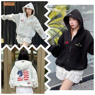  Áo Hoodie Zip Trắng Số 29 chùm mũ Kéo Khóa Đồng Lót Bông Dày dặn nỉ - Áo khoác Hoodie Cờ Mỹ form Unisex Form OverSie 