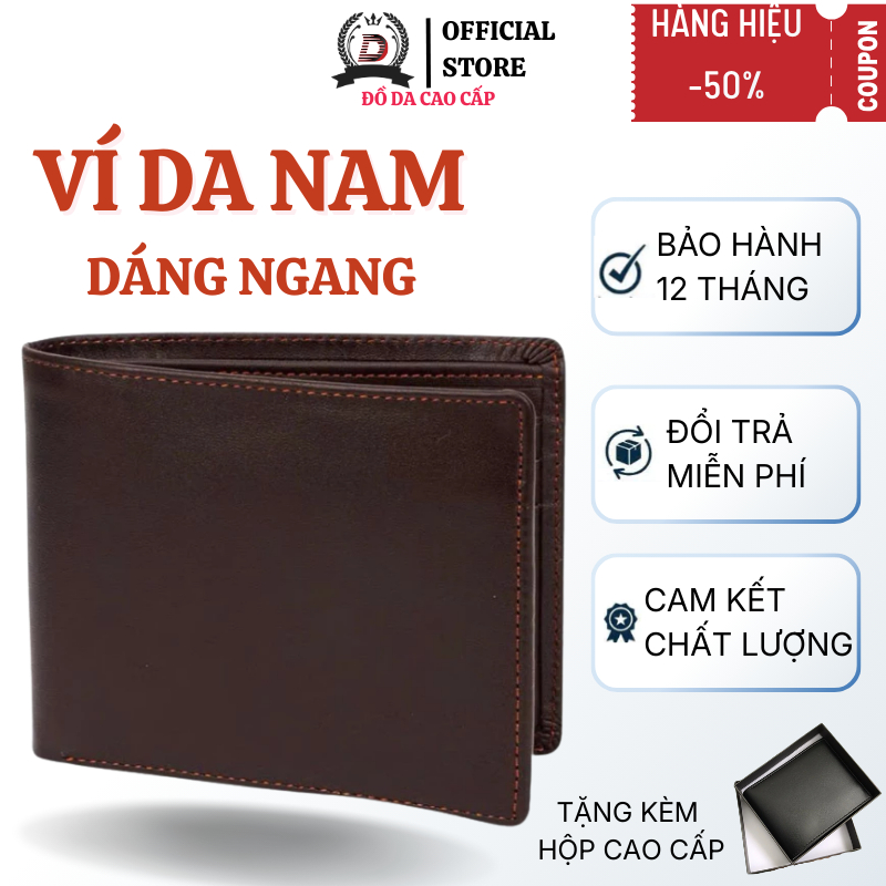 Ví Nam Da Bò Cao Cấp Nhiều Ngăn, Ví Da Nam Dáng Ngang Màu Đen, Nâu Thời Trang Đựng Card - Classic Leather