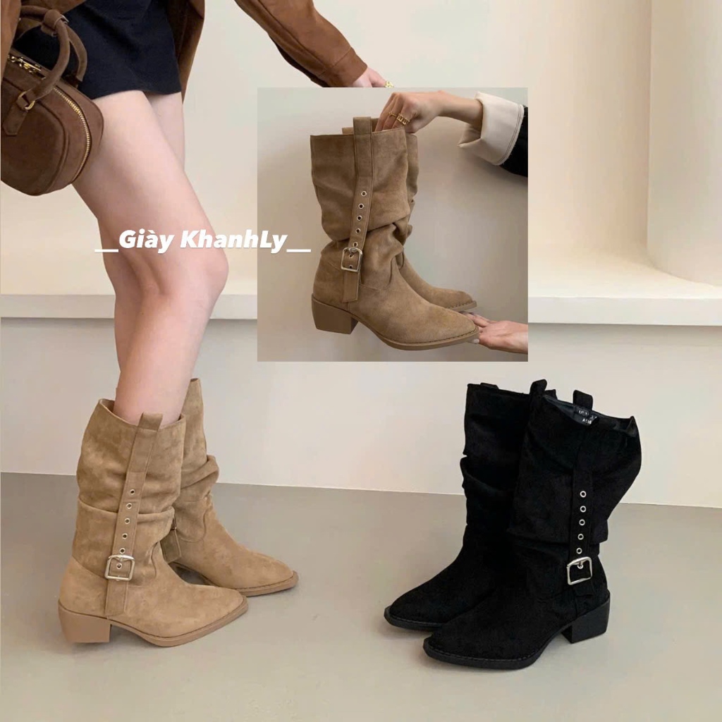 [SẴN HÀNG] Bốt Nữ Thu Đông Đế Cao Độn 7cm Hàng QCCC Chất Liệu Da lộn CREAM