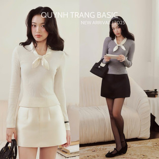  Áo polo nữ Thiết kế form ôm cổ Phối nơ cách điệu Tiểu thư Thanh lịch - QuynhTrangBasic 