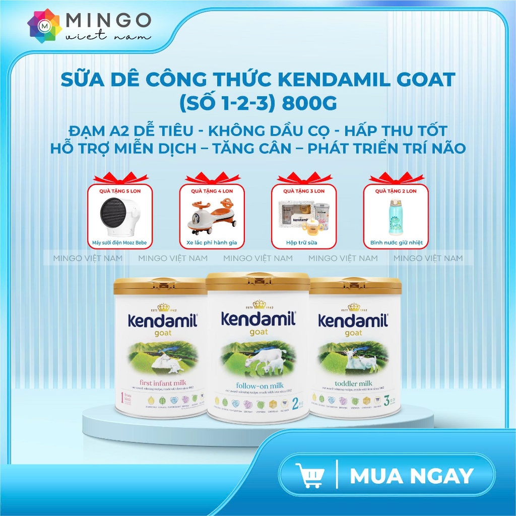 MUA 1 LON TẶNG QUÀ - Sữa Dê Công Thức Kendamil Goat (Số 1-2-3) 800g Nhập Khẩu Chính Hãng  - Có Tem p