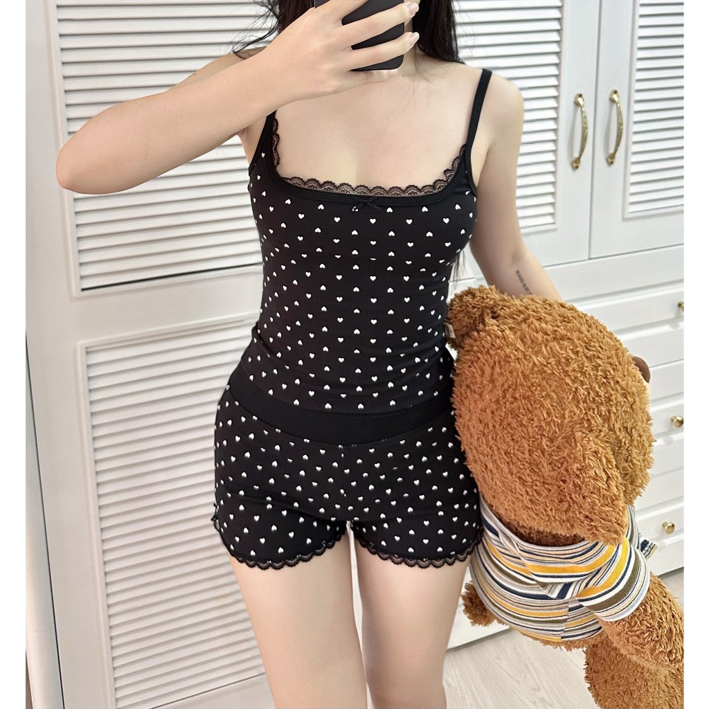 bộ ngủ 2 dây tôn dáng ôm body gợi cảm vintage chất thun tăm mát