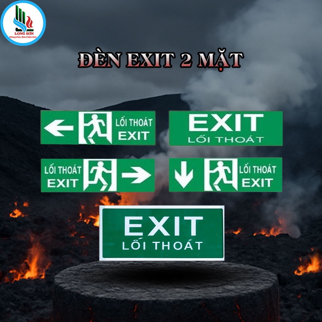 Đèn EXIT thoát hiểm 2 mặt, có tem kiểm định pccc
