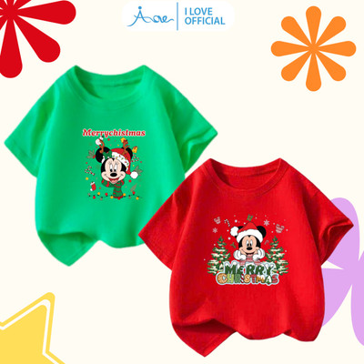 [HÀNG MỚI VỀ] AORE-Áo thun CỘC TAY Merry Christmas, Áo cộc chất cotton in hình Disney NOEL giáng sinh cho bé 10-35kg