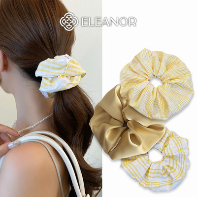 Dây buộc tóc nữ scrunchies Eleanor Accessories vải màu vàng kem phối caro phụ kiện tóc cột tóc 10999